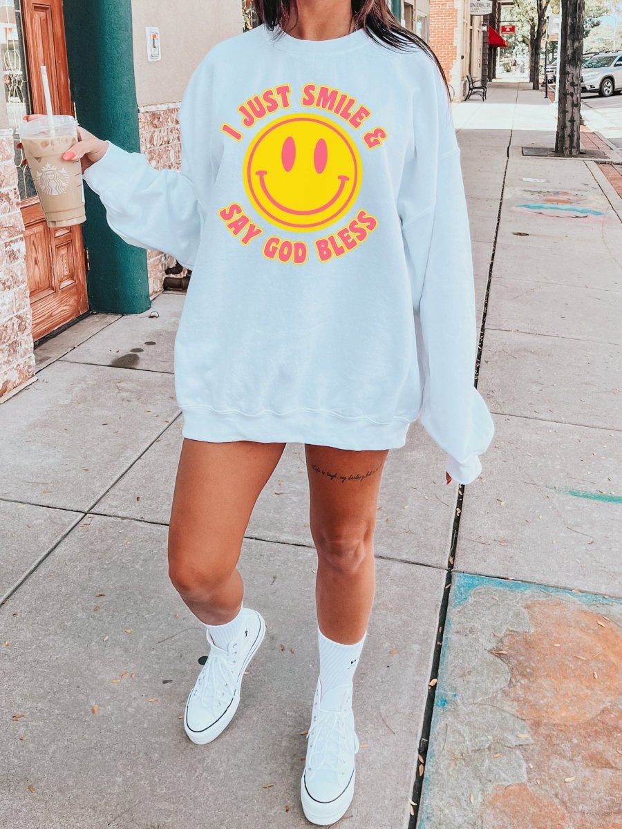 I Just Smile & Say God Bless | Women’s Sweatshirt | Ruby’s Rubbish®